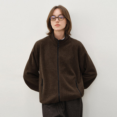 714street秋冬新款毛绒呢料针织开衫女老钱风miu系穿搭夹克外套男