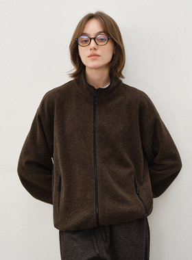 714street秋冬新款毛绒呢料针织开衫女老钱风miu系穿搭夹克外套男