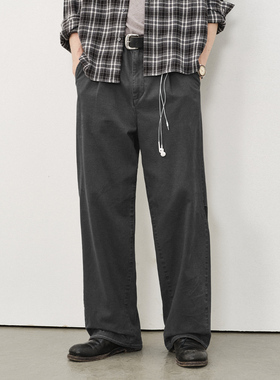 714street复古水洗弧线打褶直筒长裤25秋季做旧cleanfit休闲裤男