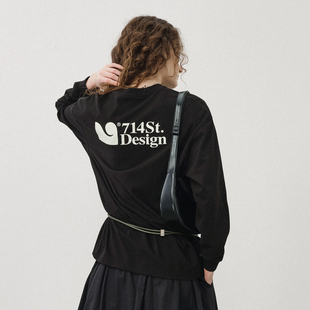 国潮纯棉宽松情侣装 714street日系重磅字母印花长袖 T恤男2025秋季