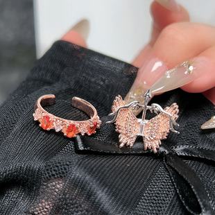 丘比特之箭双色蝴蝶羽毛开口戒指女ins潮时尚小众设计感叠戴指环