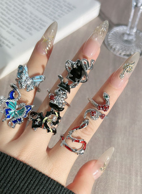 混搭肌理异形蛇形蝴蝶小众开口戒指女兔子气质朋克独特高级感指环