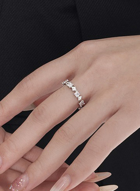 冷淡风简约开口戒指女锆石方块叠戴精致小众设计高级感开口戒指环