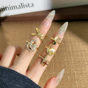 新款ins潮甜酷蜗牛猫眼石戒指女韩版葫芦星芒百搭小众轻奢食指戒