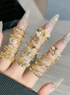 跨境欧美风甜酷双层排钻微镶气质开口戒女冷淡风精致轻奢时尚指环