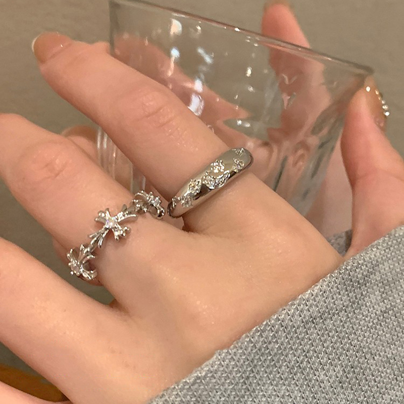 法式个性潮酷锆石十字架开口戒指女小众设计高级感时尚简约食指环