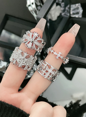 跨境欧美朋克不规则十字架鸢尾花时尚可调节戒指女嘻哈个性指环潮