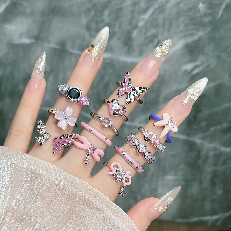 小众设计感粉色珐琅甜美蝴蝶结爱心几何戒指女时尚个性百搭指环潮,饰品/流行首饰/时尚饰品新,戒指/指环,淘宝优惠券,粉丝福利购,淘宝优惠卷