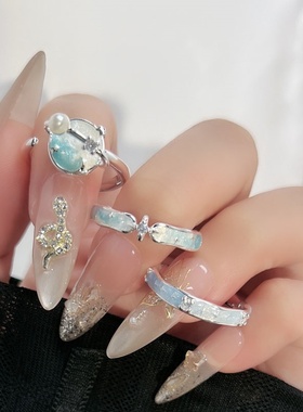 月落星河梦幻星空时尚独特戒指女轻奢细闪渐变星球个性小众食指戒