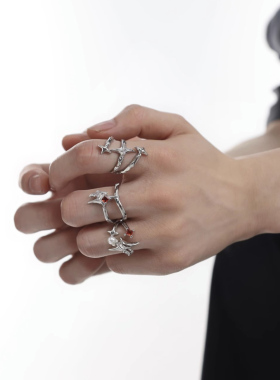 不规则双层镂空星芒开口戒指无性别朋克潮酷高级感个性时尚食指环