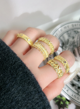 复古花边拉丝几何简约高级感精致开口戒指女时尚轻奢冷淡风食指戒