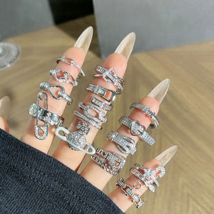 轻奢微镶满钻锆石皮带扣回形针个性戒指女ins冷淡风高级感食指戒