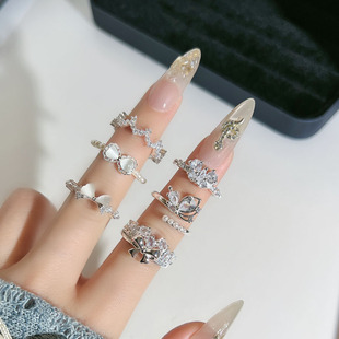 简约蕾丝花边月光石爱心蝴蝶结戒指女冷淡风小众轻奢甜美气质指环