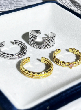 老钱风菱格纹简约ins百搭排钻戒指女小众高级感精致轻奢开口指环