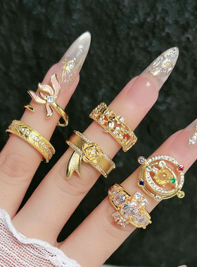 国风新中式喜鹊气质开口戒指复古花朵星球彩钻精致高级感小众指环