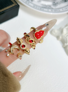 本命年时来运转古法精致红色葫芦戒指女气质小众设计星月时尚指环