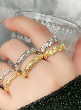 意大利复古拉丝麻花编织戒指可调节微镶甜酷气质时尚独特情侣指环