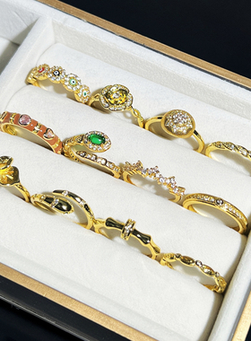 国潮风轻奢复古金色蛇形精致开口戒指女眼睛滴釉时尚气质小众指环