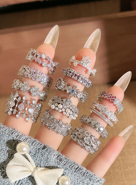 璀璨超闪满天星镶钻轻奢精致个性开口戒指女冷淡风潮流时尚食指戒