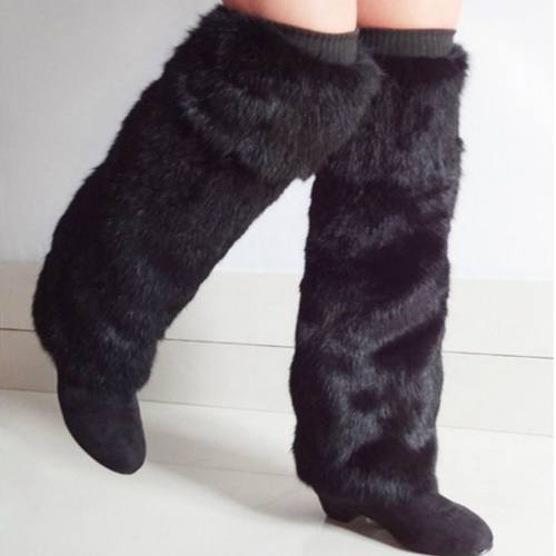 皮毛一体长筒袜獭兔毛护腿显腿长