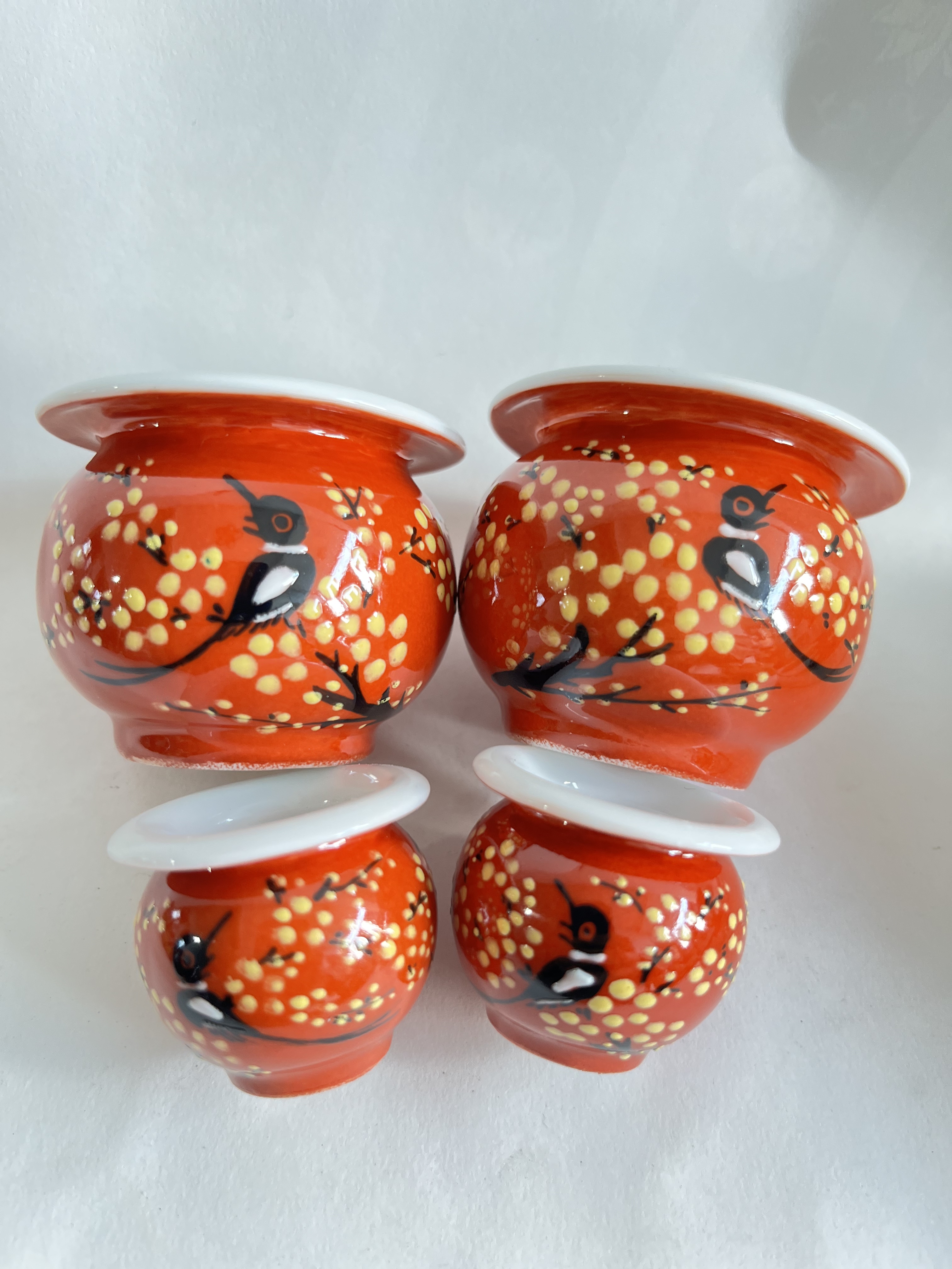 4个一套麻料缸高白各种图案适合鸟禽喂食器/喂水器