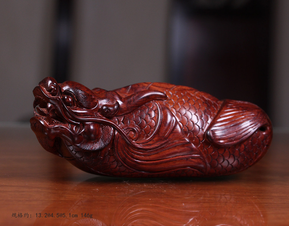 正宗天然海南黄花梨油梨手工精雕工艺品手把件鱼化龙金榜题名摆件