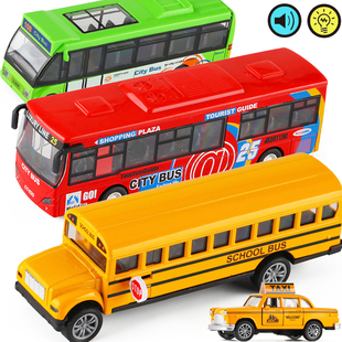 声光合金公交客车敞篷大巴士 儿童男孩子仿真回力小汽车模型玩具