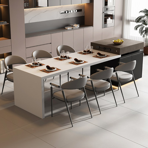 佛山岩板岛台餐桌一体可伸缩定制