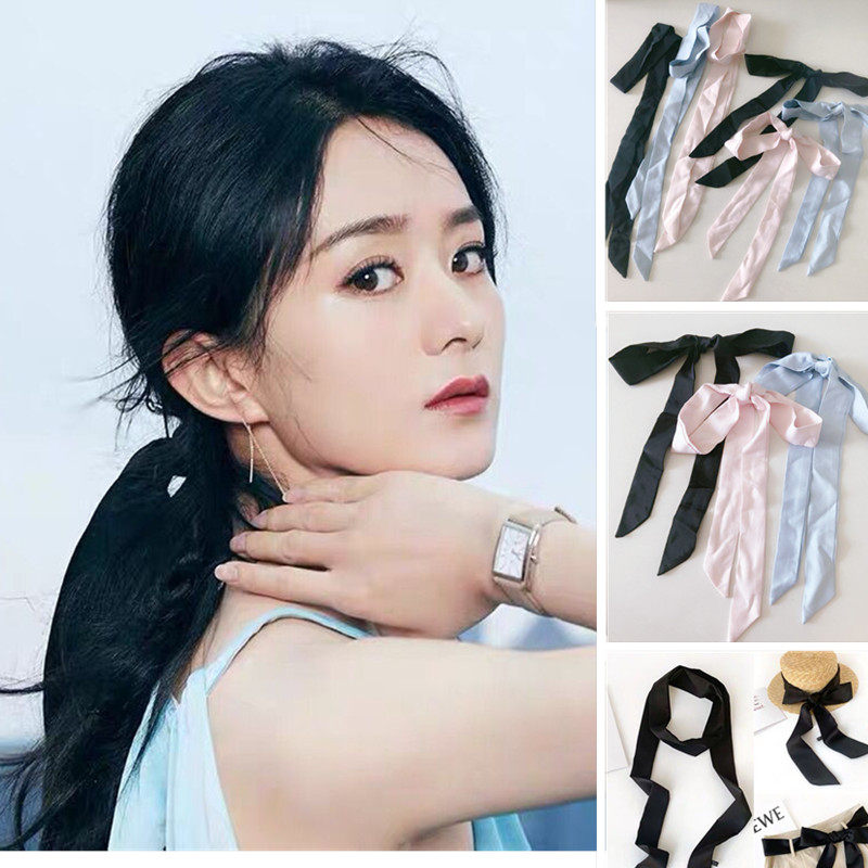 赵丽颖同款发带黑色女网红绑发复古头巾丝法式丝巾飘带装饰