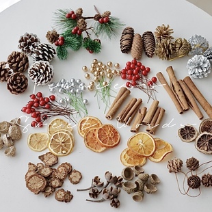 2024圣诞春节桂皮松果坚果果实松塔圣诞节圣诞树花环藤环diy材料