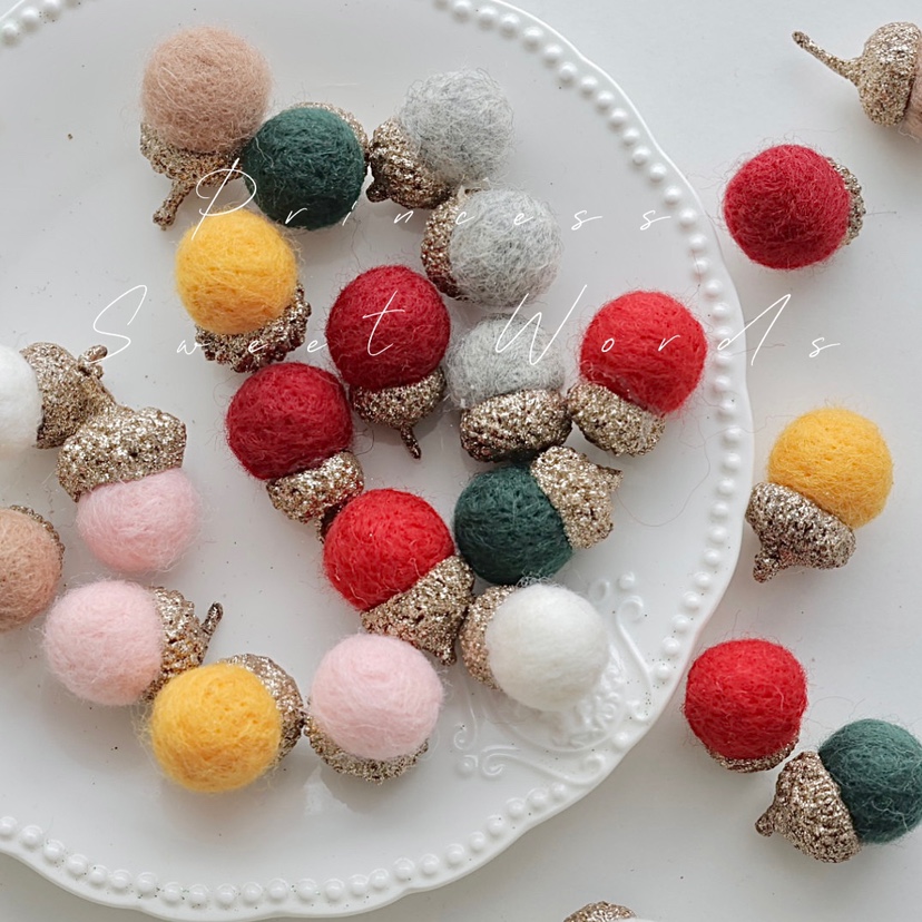 2cm球羊毛毡橡果圣诞装饰配件干花果实diy材料