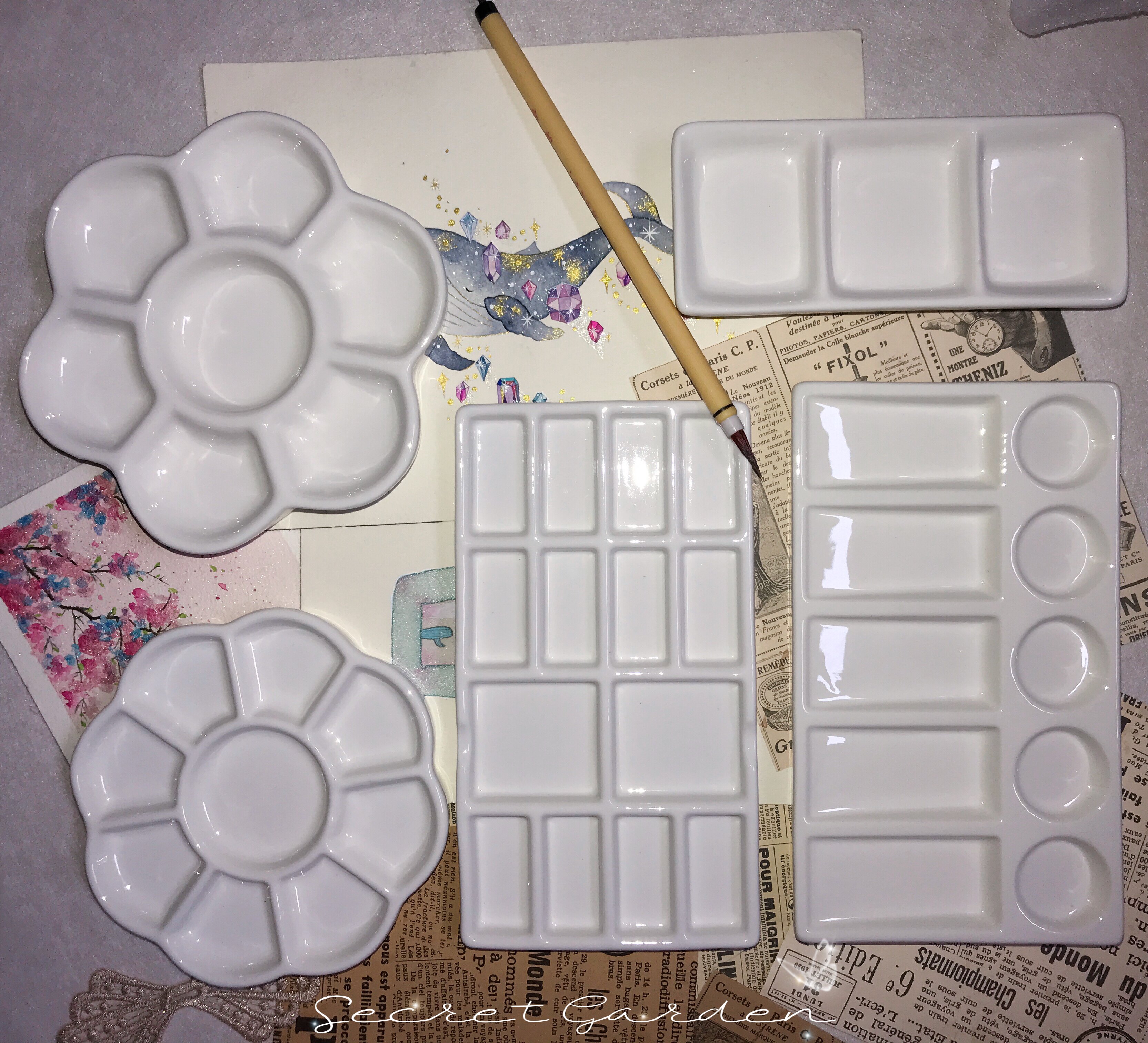 陶瓷调色盘白色水彩中国画颜料调色盘美术专业绘画工具