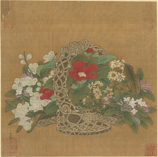 《花篮图冬》临摹课材料包:彩稿线稿绢画框颜料明胶买画料送课程