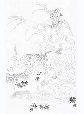 《莲池水禽图》临摹专用微喷线稿高清喷绘70.4-115.8cm