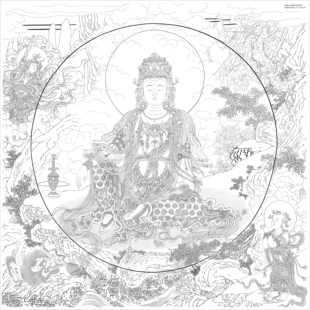 《水月观音》临摹课材料包：线稿、彩稿、框、绢、颜料、胶