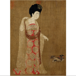 《簪花仕女》局部二临摹课材料包：彩图、线稿、绢、框、颜料、胶