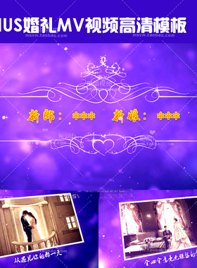 edius678婚礼MV电子相册高清视频ed模板紫色婚庆相片开场预告片