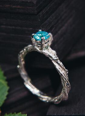 纯银天然圆形切割瑞士托帕石戒指