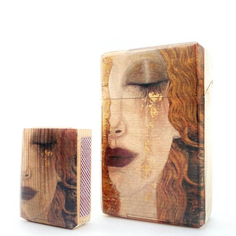 德国代购Wood◇手作复古女士眼泪彩绘图案木制火柴盒名片盒烟盒