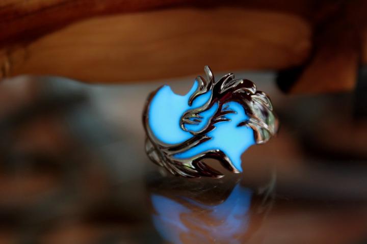 加拿大代购Dragon手作复古银色龙指环蓝色夜光发光925纯银戒指