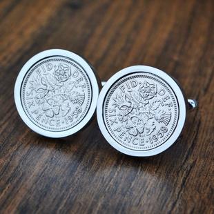 礼物袖 英国代购 Cufflinks◇手作1947 1967年份硬币周年纪念男士 扣