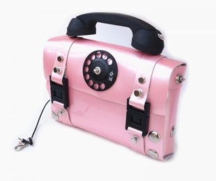 Should㊣塞浦路斯代购 手作迷人趣味电话设计粉色皮革单肩斜挎包