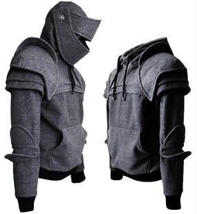 万圣节深灰色防风头盔绒卫衣 连帽衫 韩国代购 Knight◇手作骑士男士