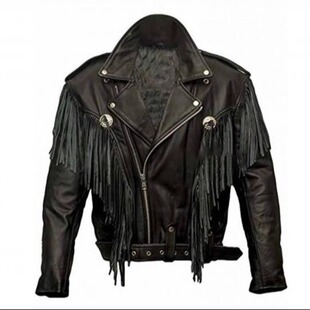 英国代购 手作蒸汽朋克复古真皮西部流苏翻领夹克皮衣 Jacket㊣