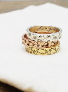 女纯银出生花卉定制刻字励志戒指