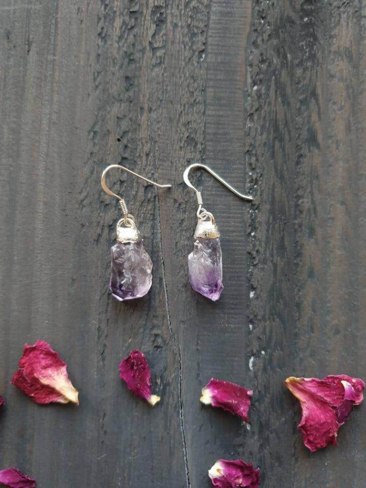 瑞士代购Amethyst㊣ 手作波西米亚华丽天然紫水晶纯银耳环耳饰