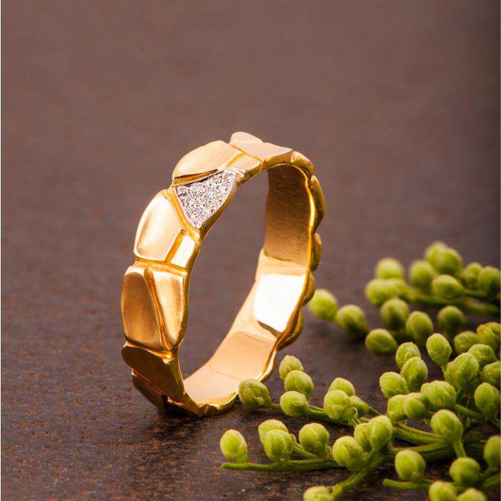 以色列代购Rings 手作天然白色钻石镶嵌14K金干涸土地纹理戒指