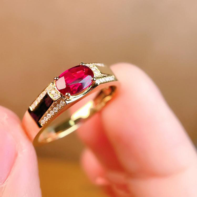 美国代购Jewelry㊣ 手作华丽复古天然红宝石钻石镶嵌18k金戒指