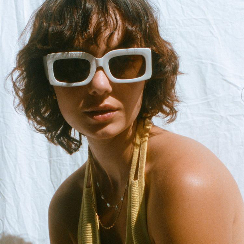 海外代购Oversized◇手作超大方形白色乌龟框架女士墨镜太阳眼镜