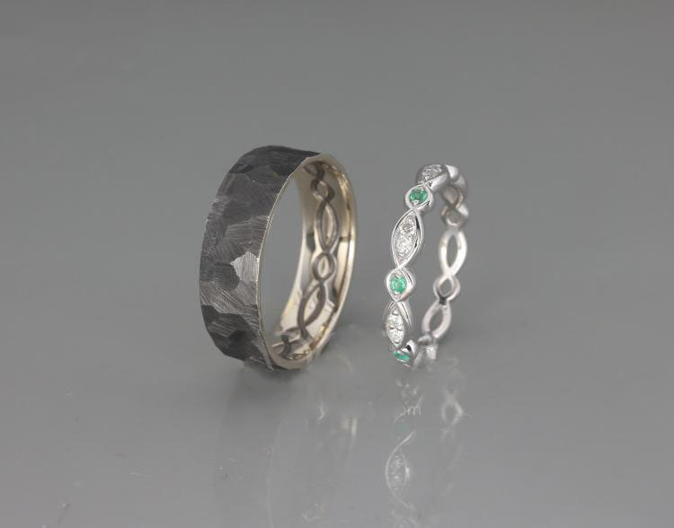 以色列代购Emerald◇手作天然钻石祖母绿镶嵌14K白金结婚对戒戒指